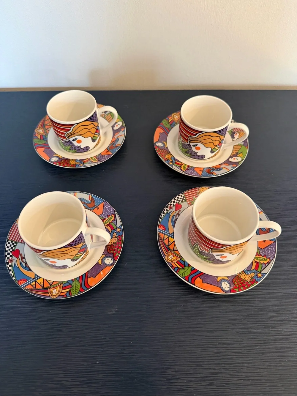 1991 Vitromaster Metropolitan 4 Cup & Saucer Sets Memphis Pop Art